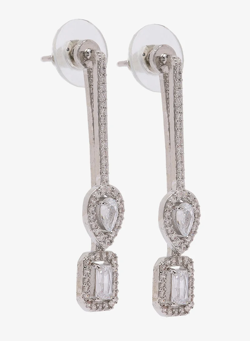 Silver Diamonte Rhinestone Embellished Drop Down Earrings